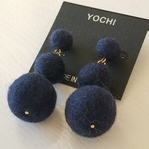Yochi Felt Ball Navy Earrings Made In USA New
